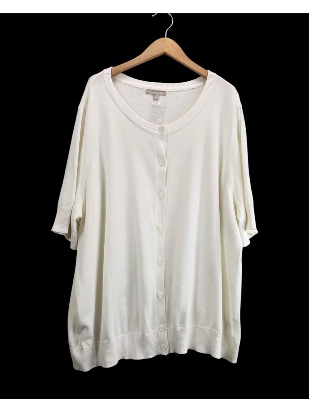 Cardigan Cotton White Sweater Ellow Sleeves Button Front sz 26/28 Woman Within